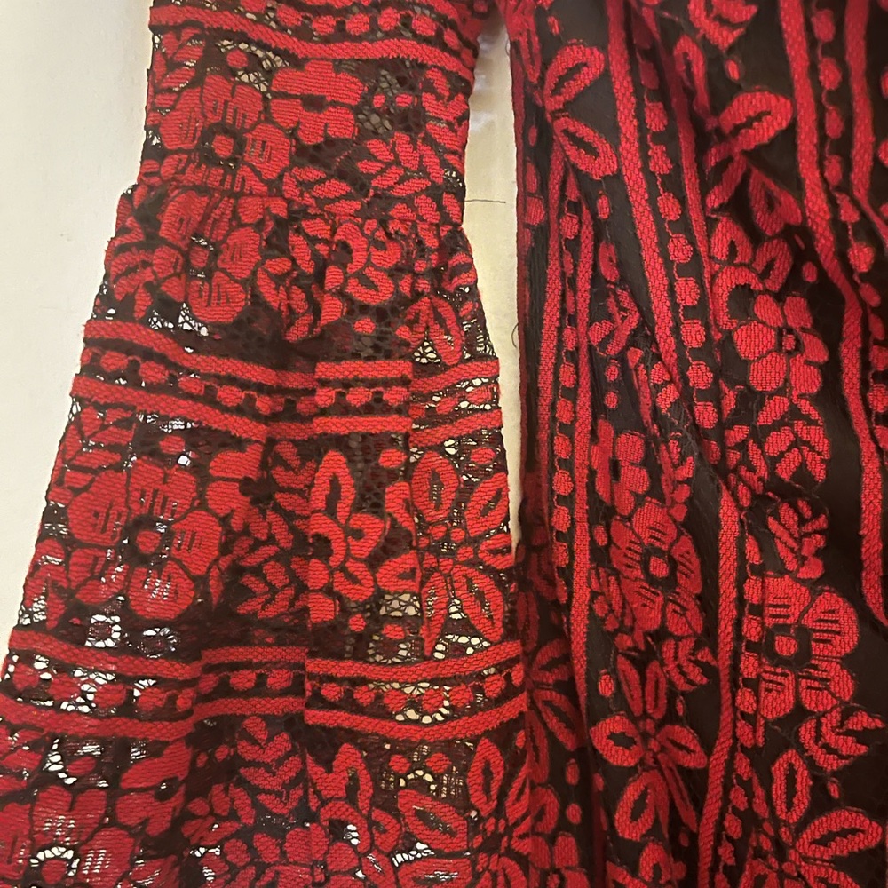 NWOT Cynthia Rowley Red & Black Off-the-Shoulder Lace Floral Dress Size 0 - Picture 5 of 7